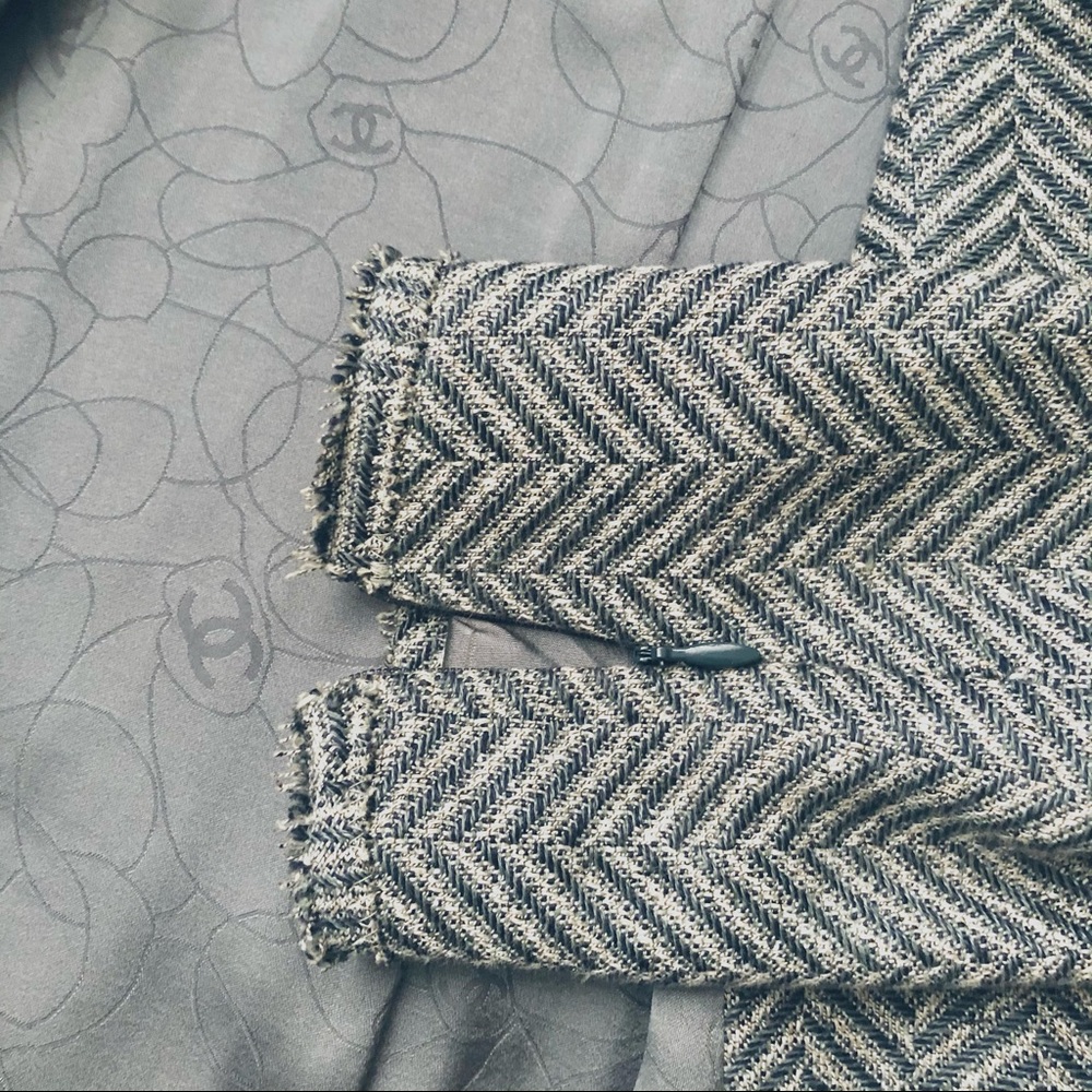 HP! 🎉 CHANEL Blue Tweed Jacket Mid-length Coat FR 36 - Picture 10 of 11